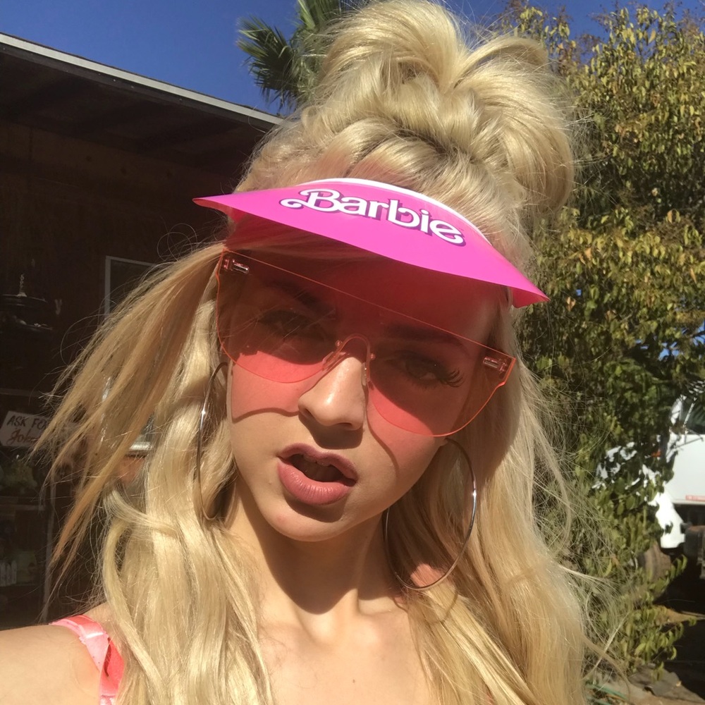 Barbie pink white tennis visor hat vintage 80’s costume Halloween birthday party